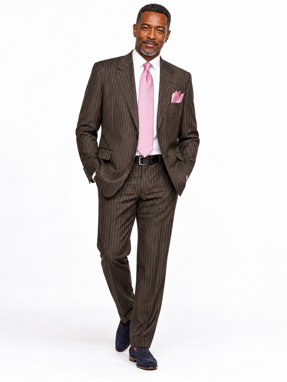 Bijan Men's Suit | Brown w/ Gold Pinstripes |  Super-Luxury | Custom Tailored